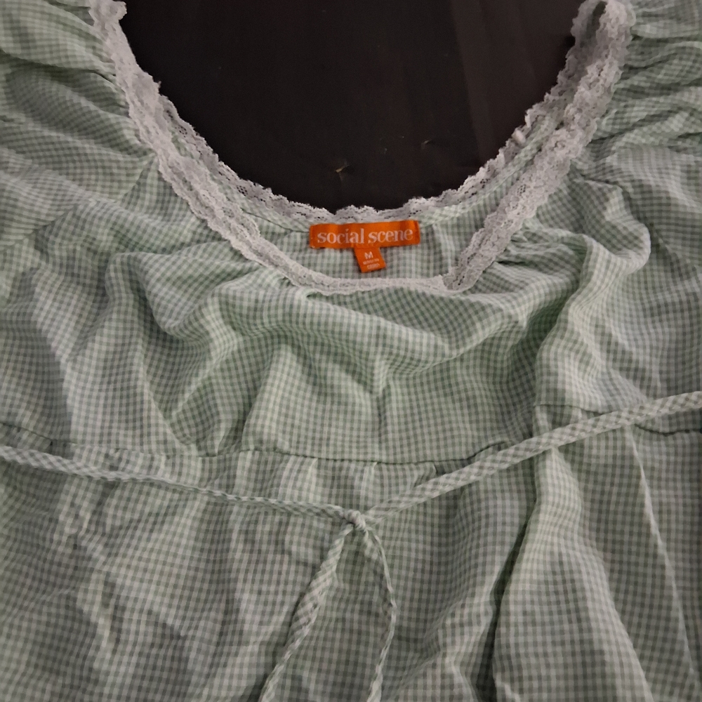 Social Scene Green Gingham Blouse